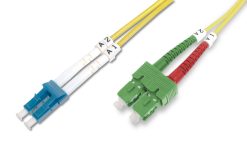 FO patch cord, duplex, SC (APC) to LC (PC)
