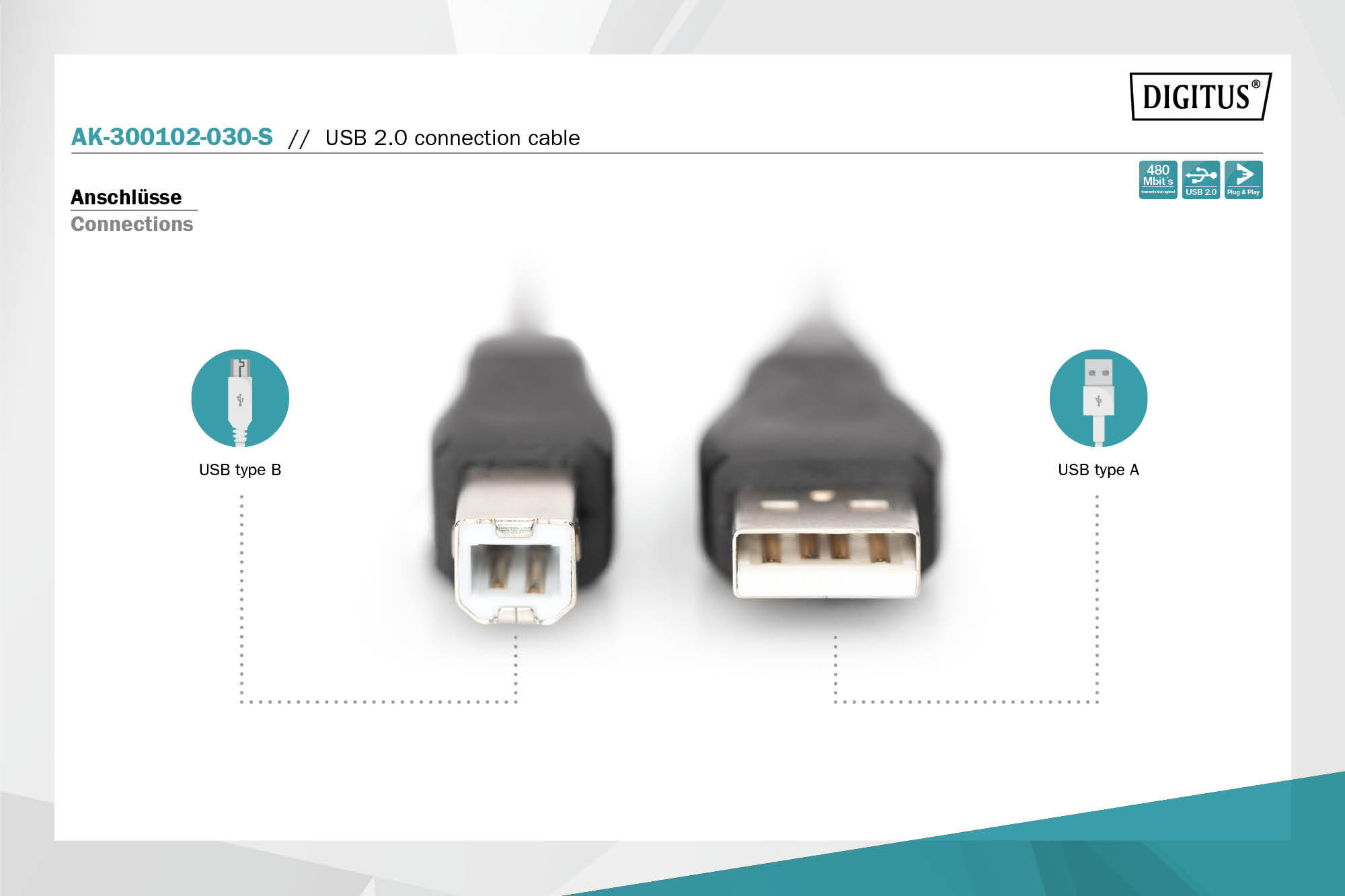 USB-A - USB-B aansluitkabel, 3m - Afbeelding 5