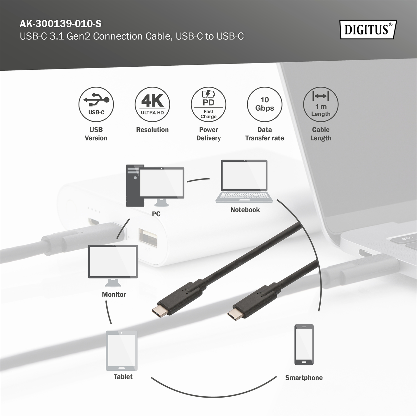 USB-C 3.2 Gen2-verbindingskabel, USB-C naar USB-C - Afbeelding 5