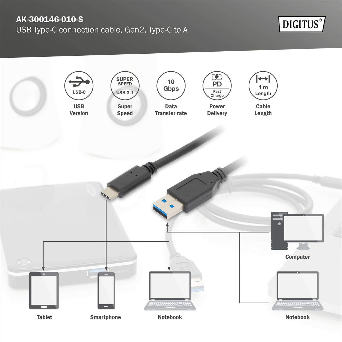 USB-C aansluitkabel, USB 3.2 Gen2, USB-A naar USB-C - Afbeelding 6