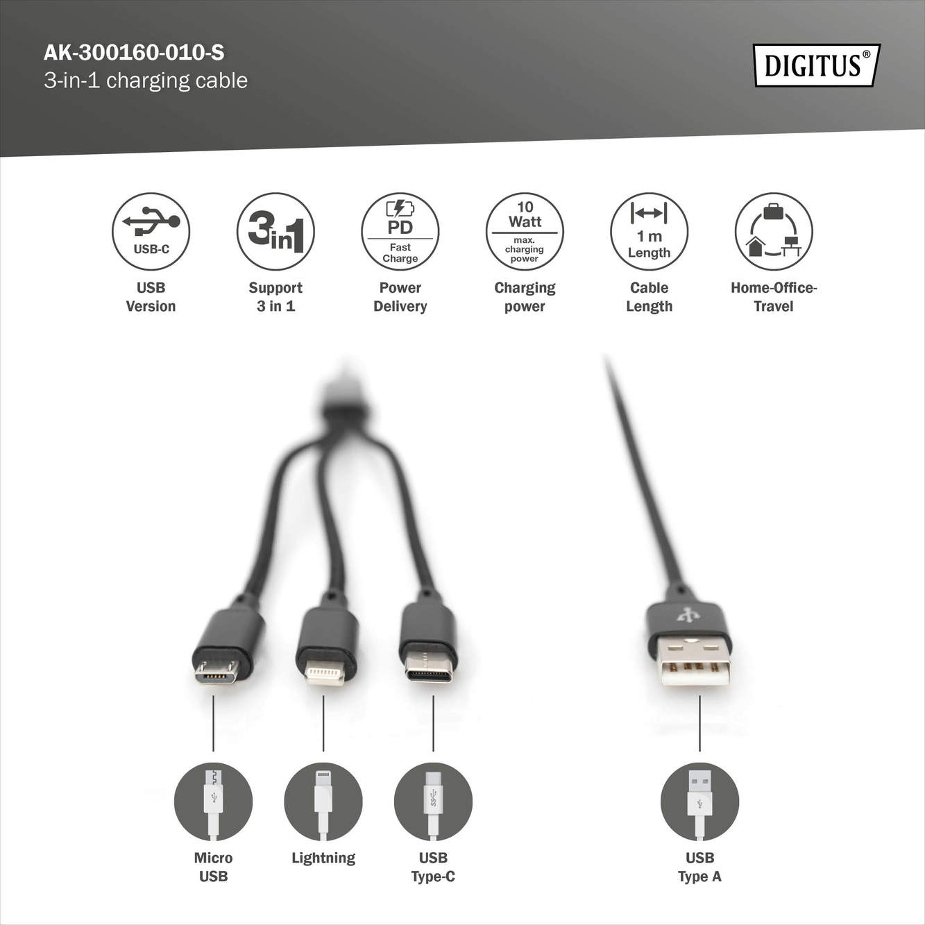 3-in-1 USB-oplaadkabel, 1m - Afbeelding 7