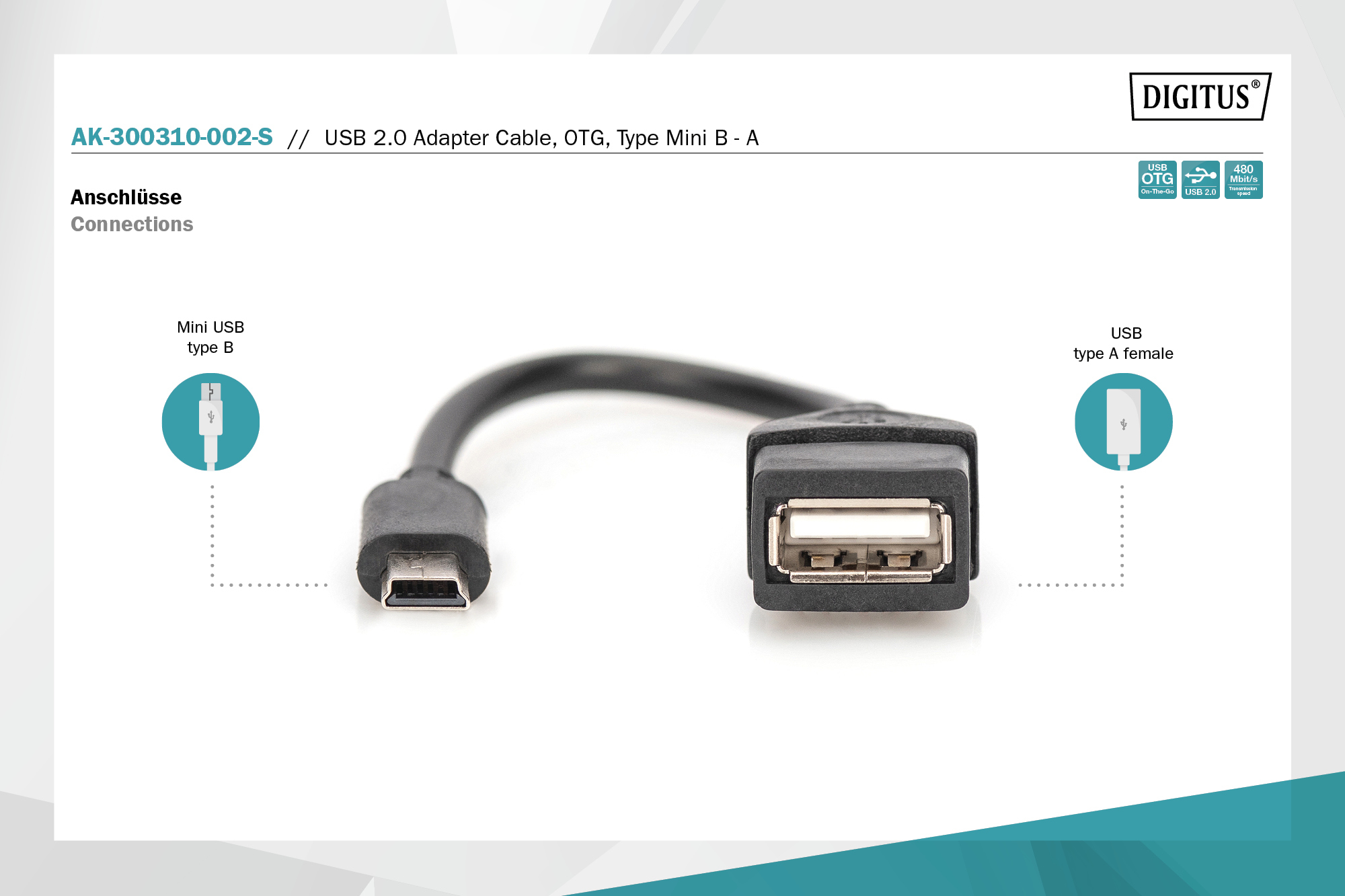 USB mini-B - USB-A-adapter/-omzetter, OTG, 0,2 m - Afbeelding 7