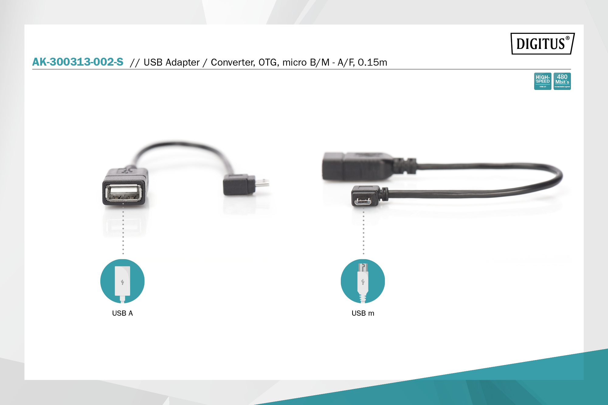USB Micro-B - USB-A-adapter/-omzetter, OTG, 0,15 m - Afbeelding 6