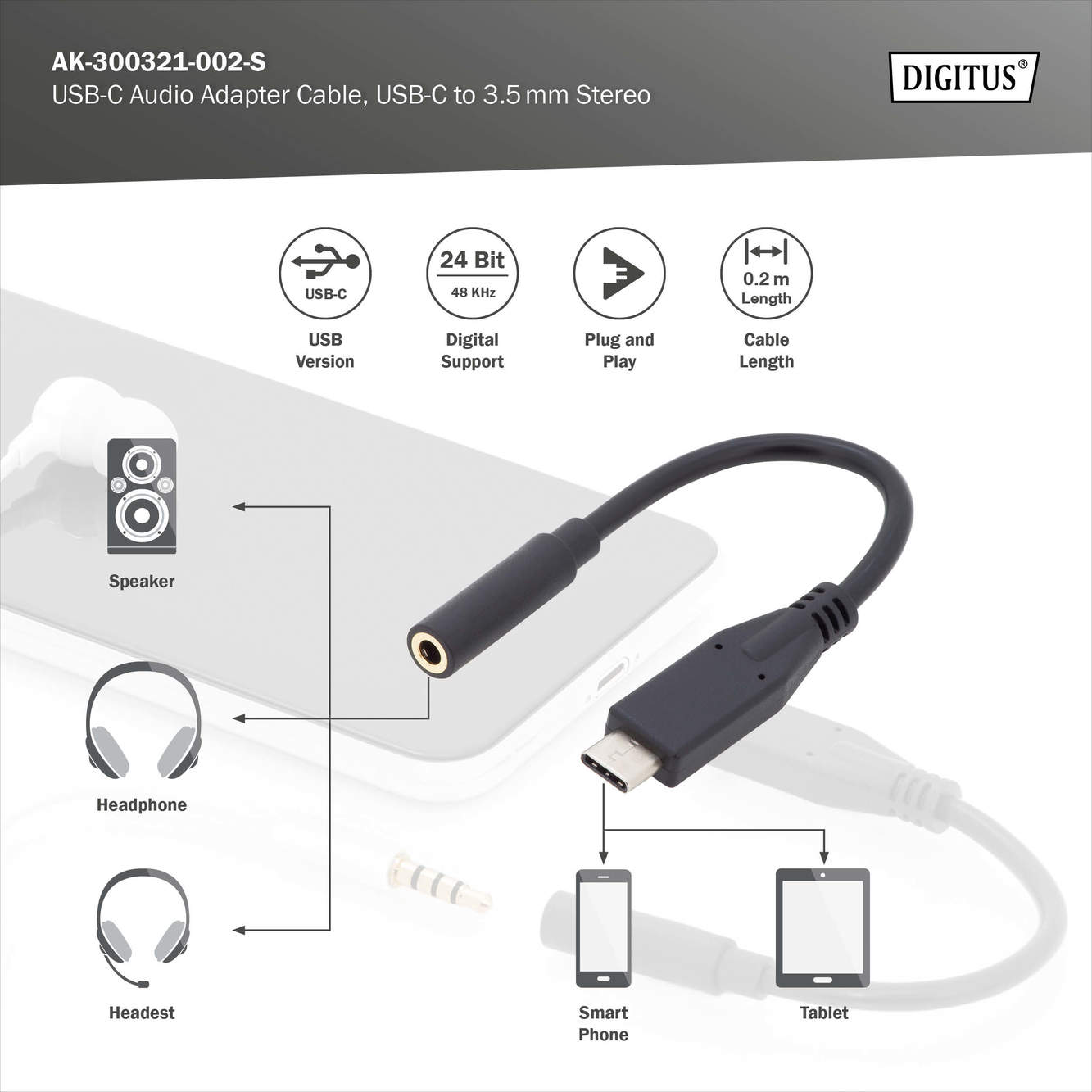 USB-C audio-adapter/-omzetter, USB-C-stekker - 3,5 mm stekker/contactdoos - Afbeelding 5