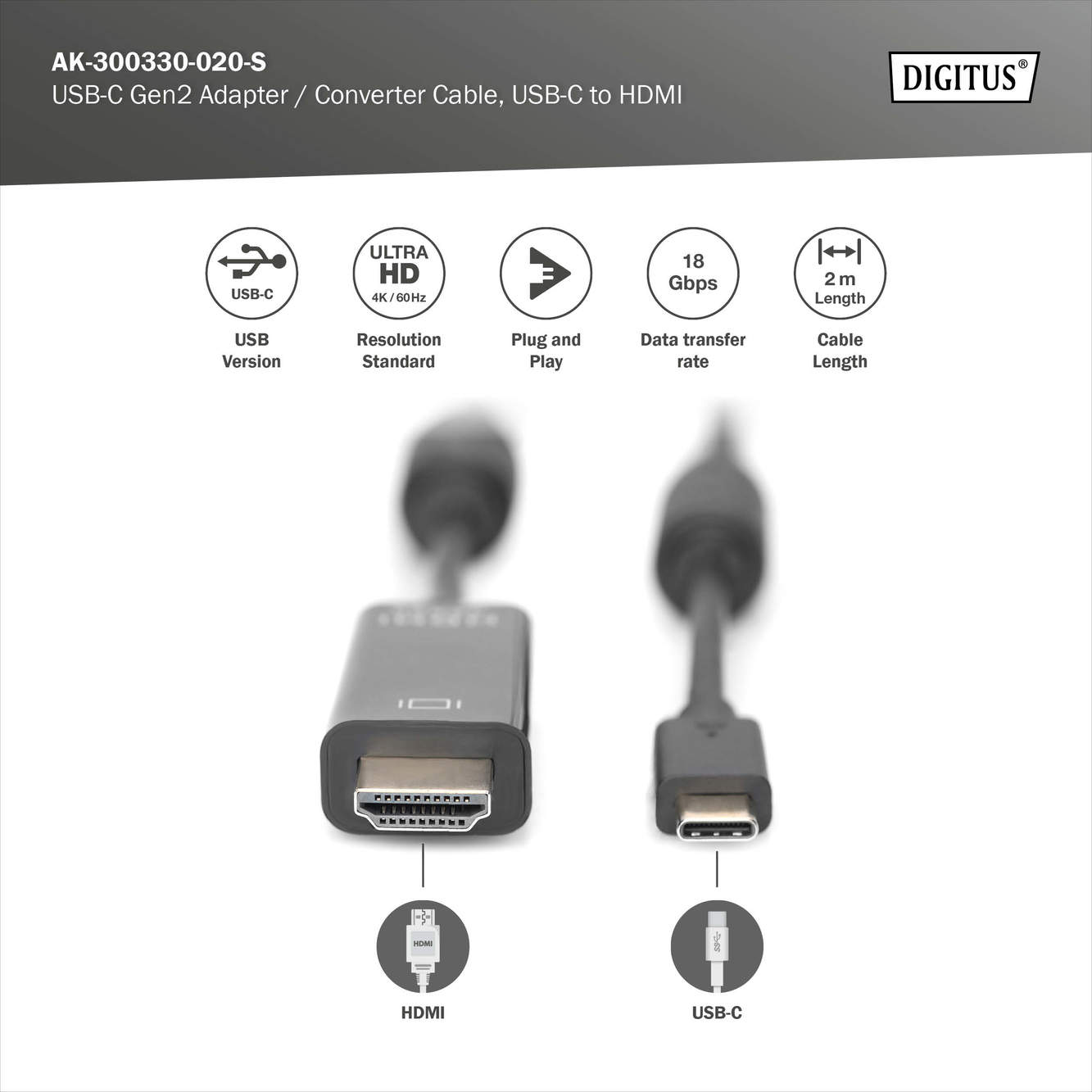 USB-C 3.2 Gen2 adapter / omvormkabel, USB-C - HDMI - Afbeelding 6
