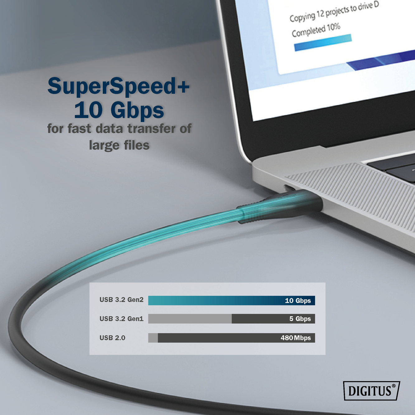 USB siliconenkabel, USB 3.2 Gen2, USB 10Gbps, 1m, zwart - Afbeelding 7
