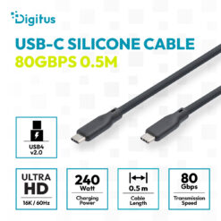 USB siliconenkabel, USB4 versie 2.0, USB 80Gbps, 0,5m, zwart - Afbeelding 5