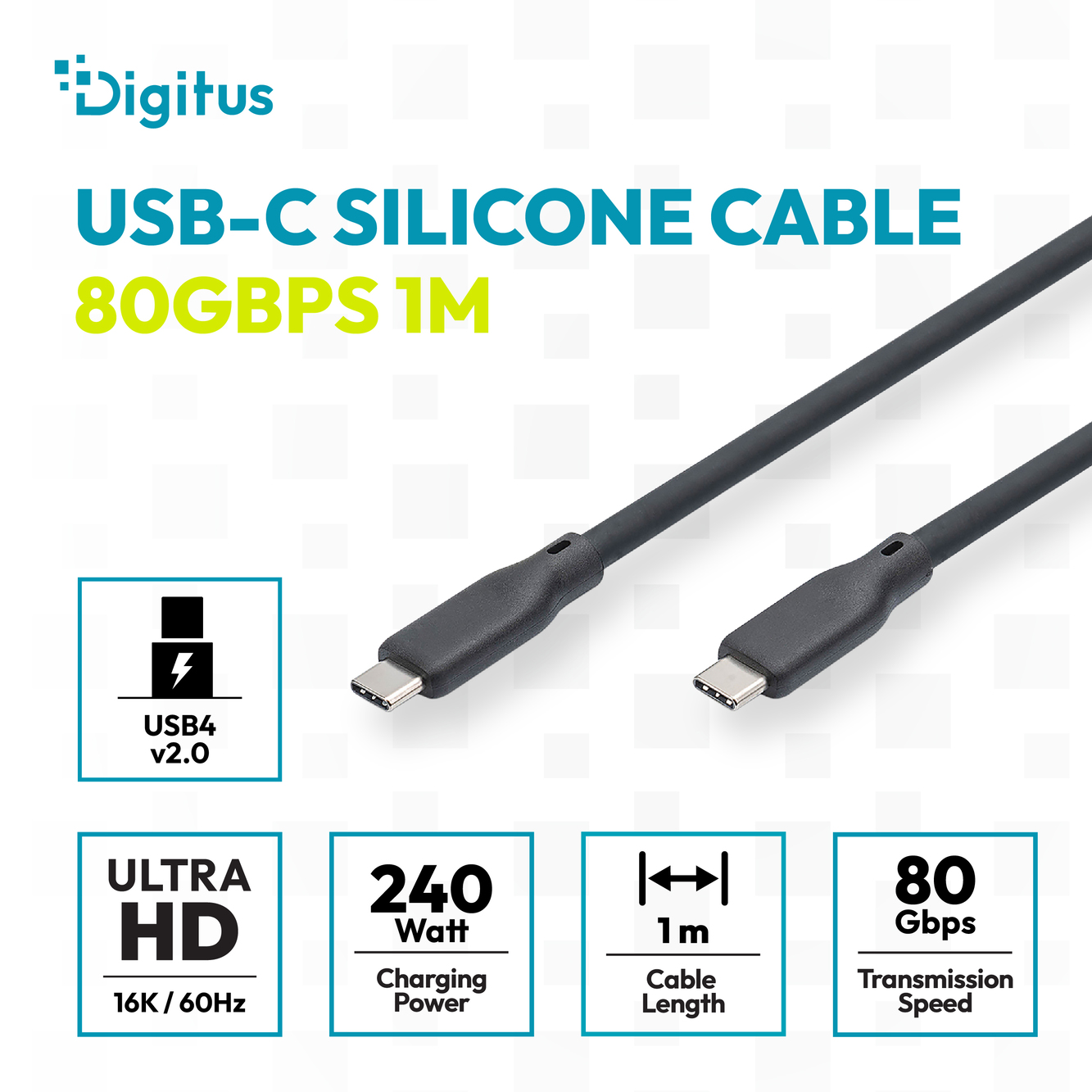 USB siliconenkabel, USB4 versie 2.0, USB 80Gbps, 1m, zwart - Afbeelding 5