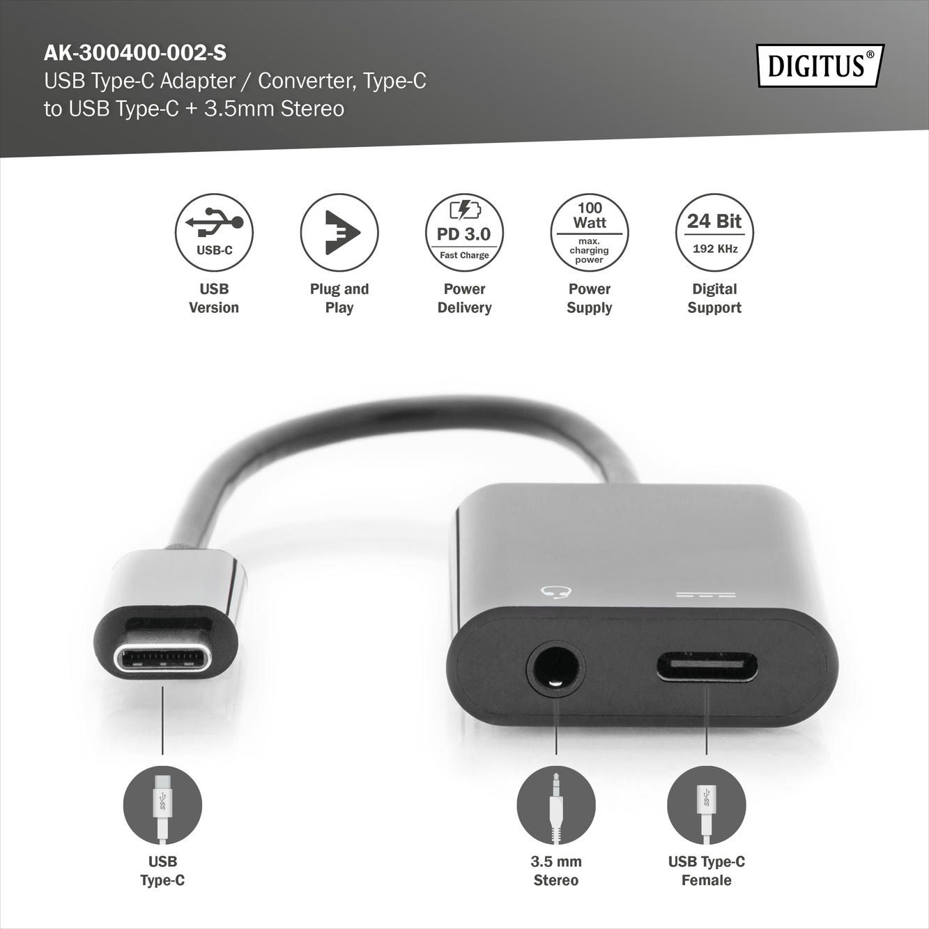 USB-C adapter / converter, USB-C naar USB-C + 3,5 mm aansluiting - Afbeelding 8