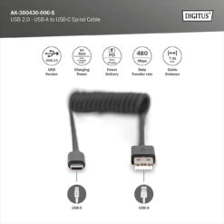 USB-A - USB-C spiraalkabel, 1m - Afbeelding 6