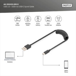 USB-A - USB-C spiraalkabel, 1m - Afbeelding 7