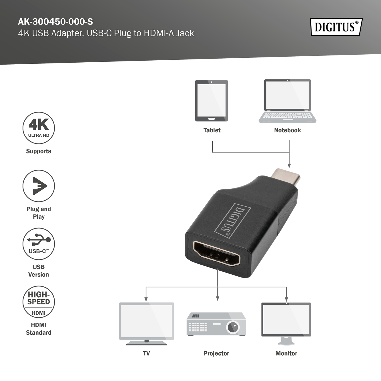 4K USB-adapter, USB-C/connector naar HDMI A/bus - Afbeelding 8