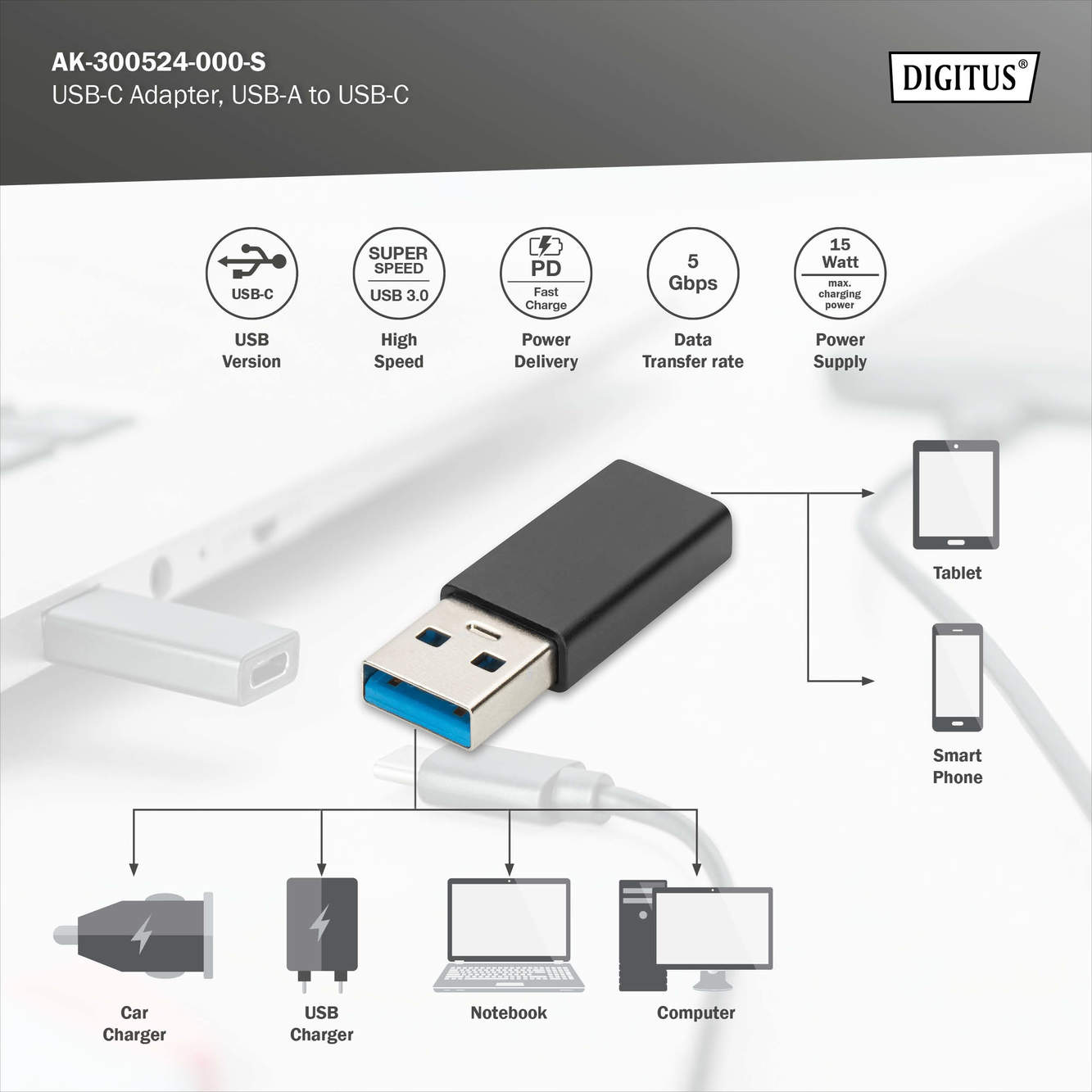 USB-C adapter, USB A - USB-C - Afbeelding 8