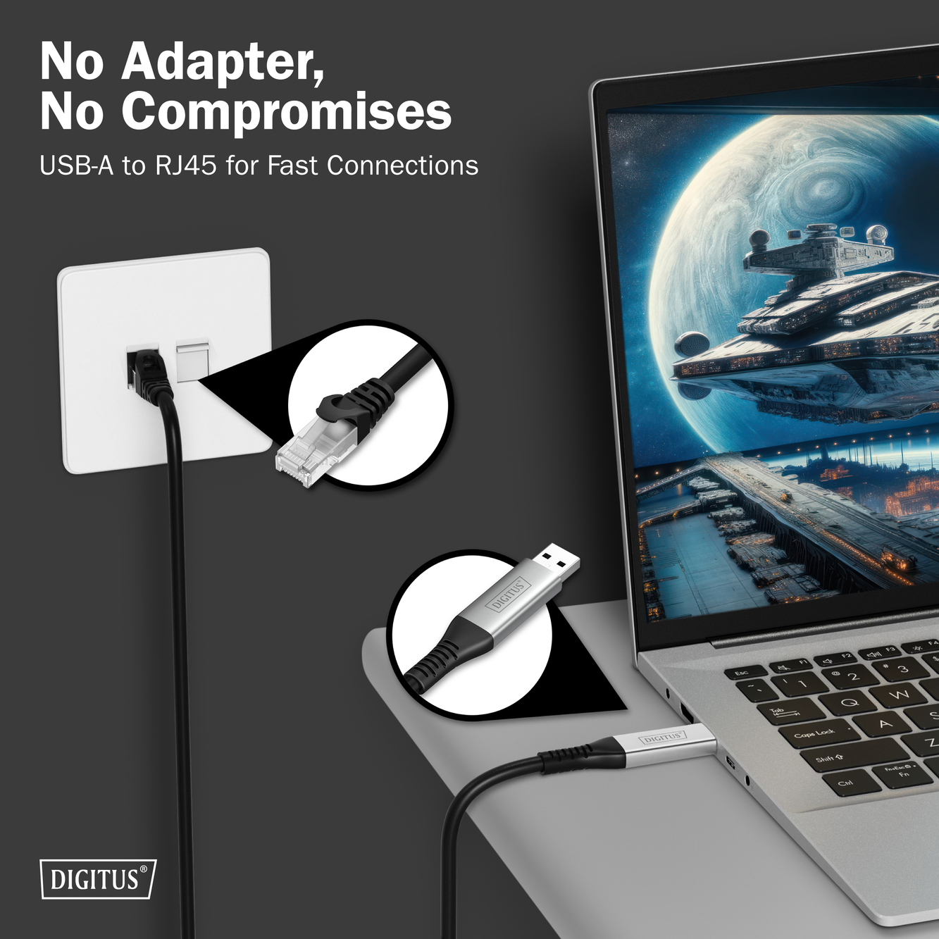 USB-A - RJ45 Ethernetkabel, 1Gbit/s, 2m - Afbeelding 4