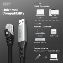 USB-A - RJ45 Ethernetkabel, 1Gbit/s, 3m - Afbeelding 5
