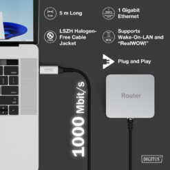 USB-C - RJ45 Ethernetkabel, 1Gbit/s, 5m - Afbeelding 6