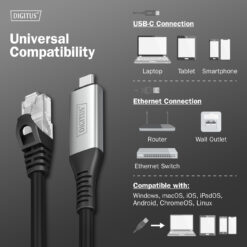 USB-C - RJ45 Ethernetkabel, 1Gbit/s, 10m - Afbeelding 5