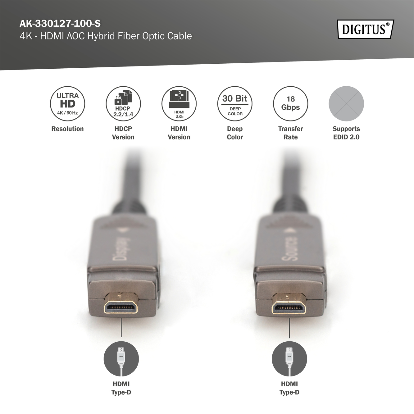4K - HDMI AOC hybride glasvezelkabel met 10m afneembare connector - Afbeelding 7