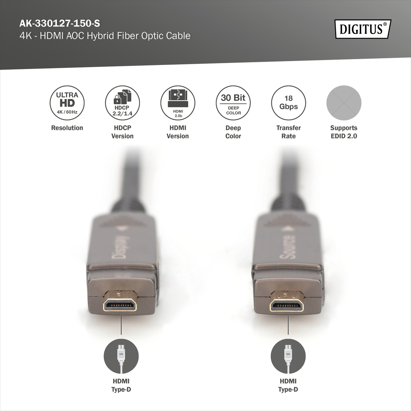 4 K - HDMI AOC hybride glasvezelkabel met 15m afneembare connector - Afbeelding 7