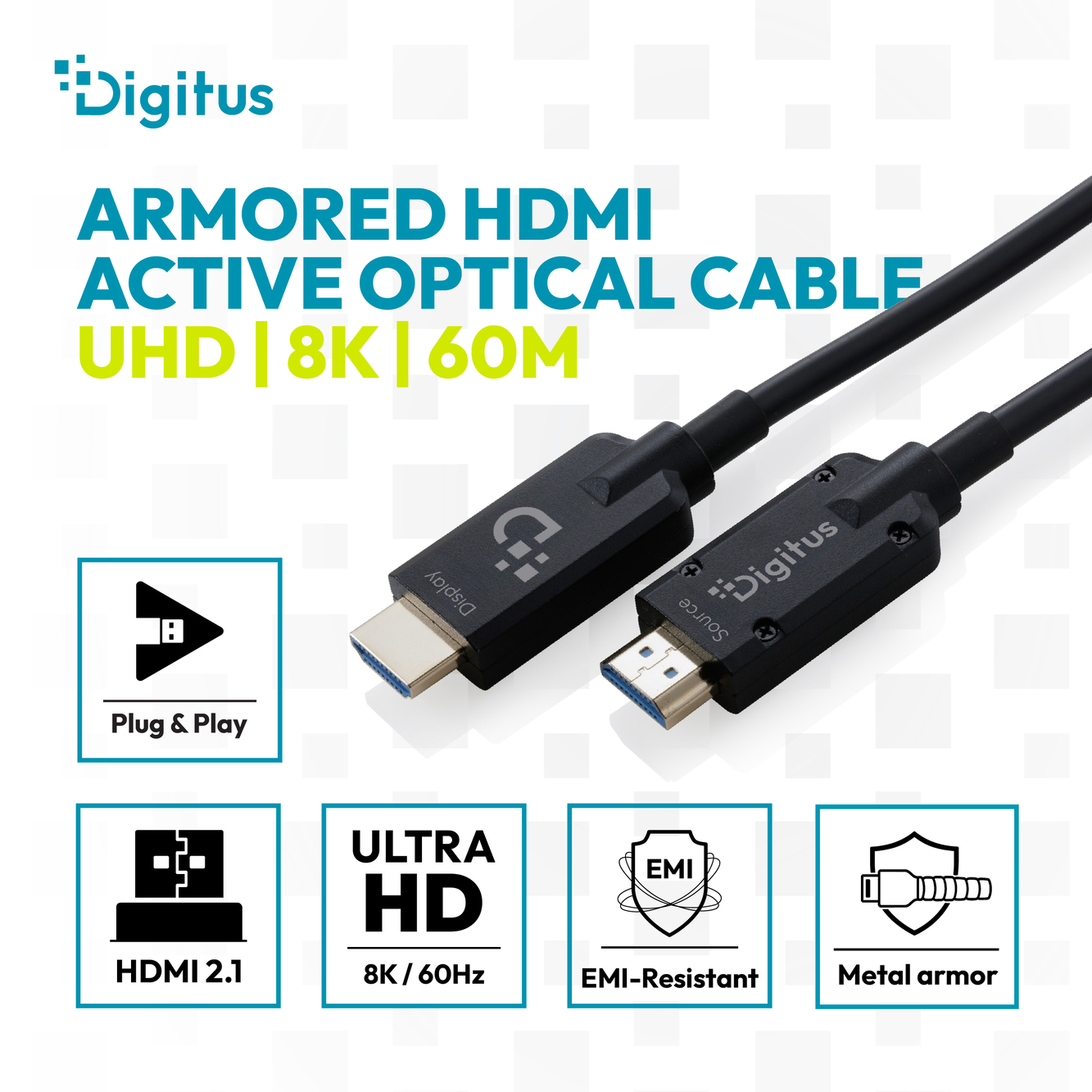 HDMI AOC glasvezelkabel gepantserd, UHD 8K, 60 m - Afbeelding 3