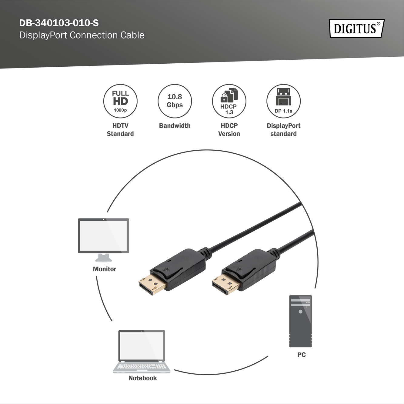 DisplayPort-aansluitkabel, 1m - Afbeelding 4