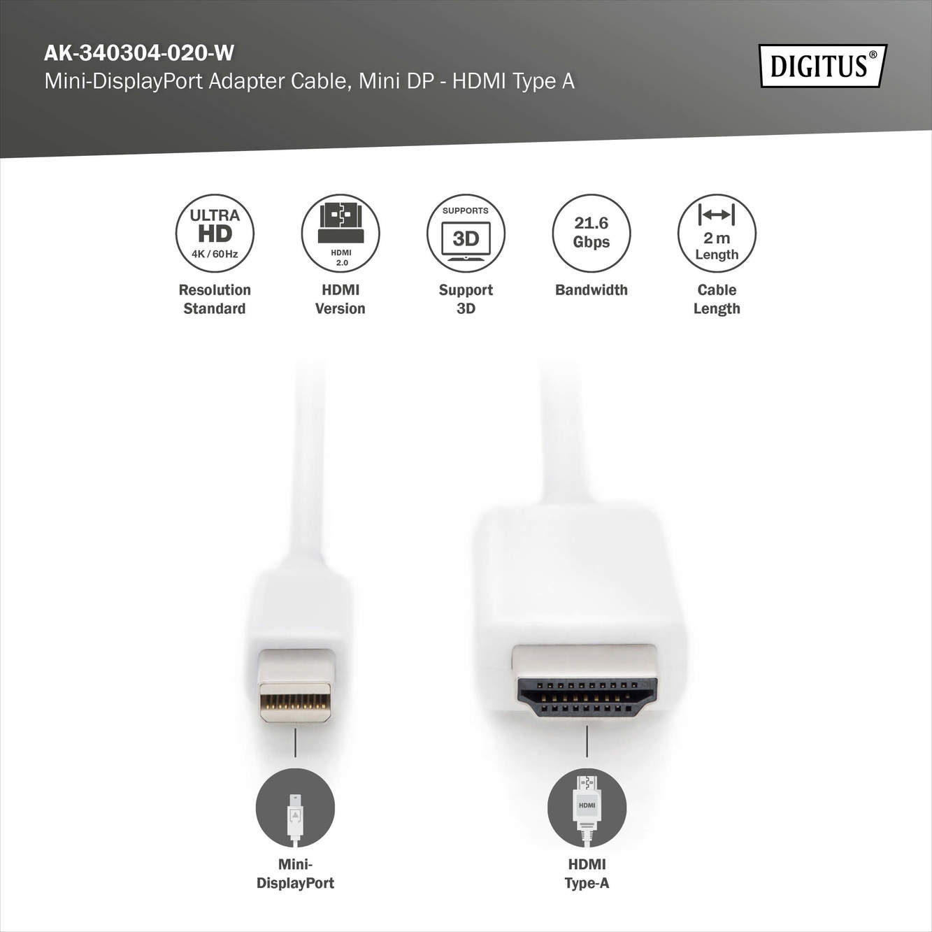 Mini DisplayPort Adapterkabel, mDP - HDMI type A - Afbeelding 4