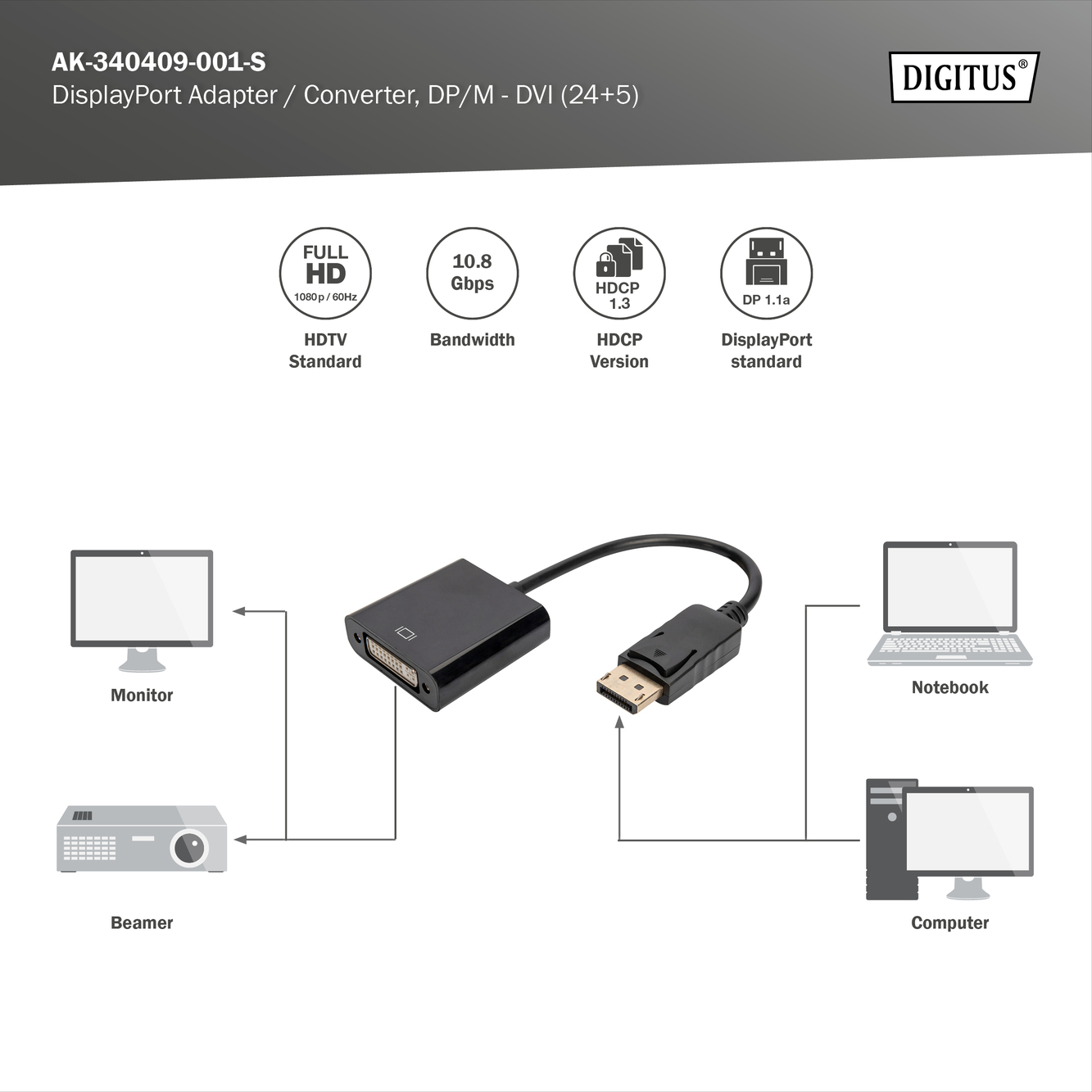 DisplayPort - DVI verloopkabel - Afbeelding 5