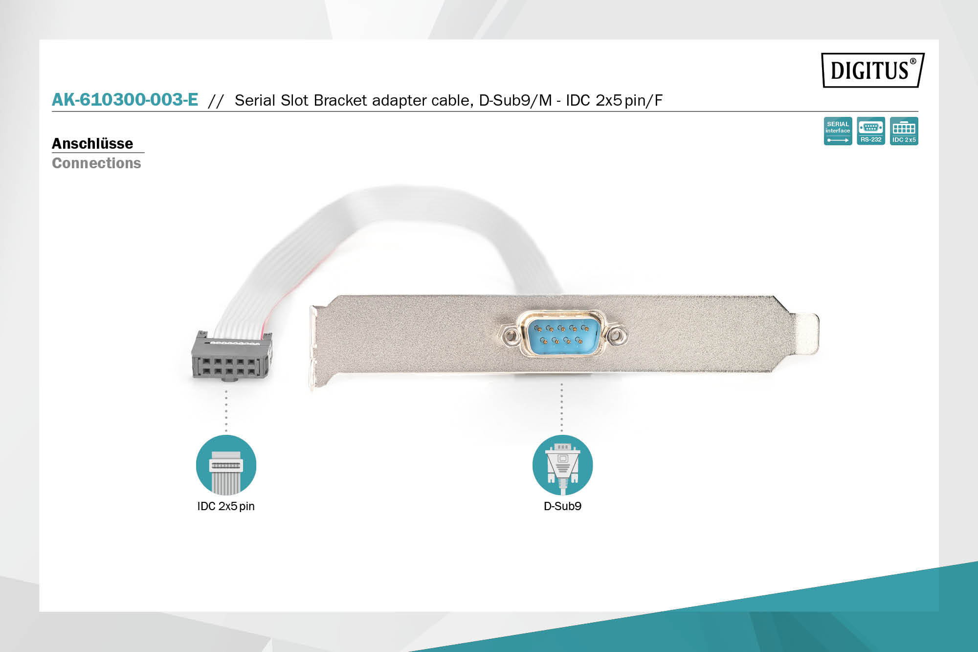Seriële Poortbeugel adapterkabel, D-Sub9/M - IDC 2x5-polig/V - Afbeelding 5
