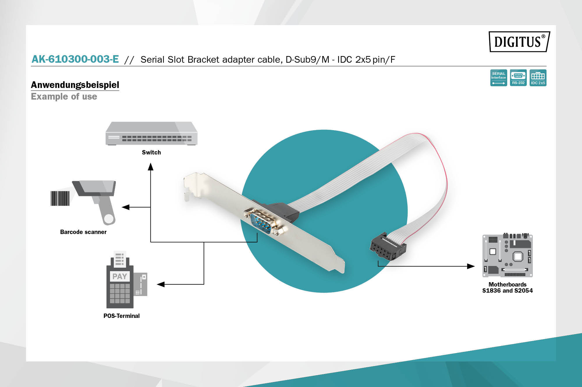 Seriële Poortbeugel adapterkabel, D-Sub9/M - IDC 2x5-polig/V - Afbeelding 4