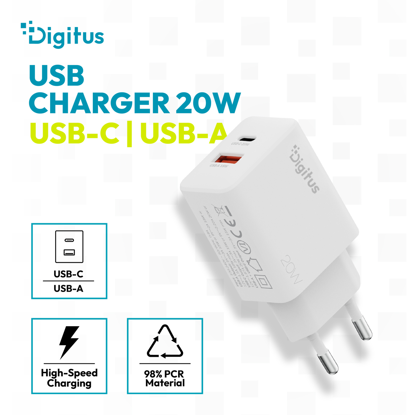 USB-oplader 20 W, 1x USB-C, 1x USB-A - Afbeelding 3