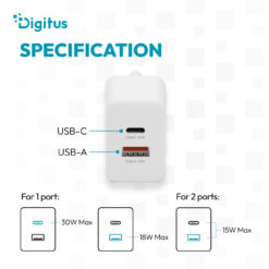 USB GaN-oplader 30 W, 1x USB-C, 1x USB-A - Afbeelding 4
