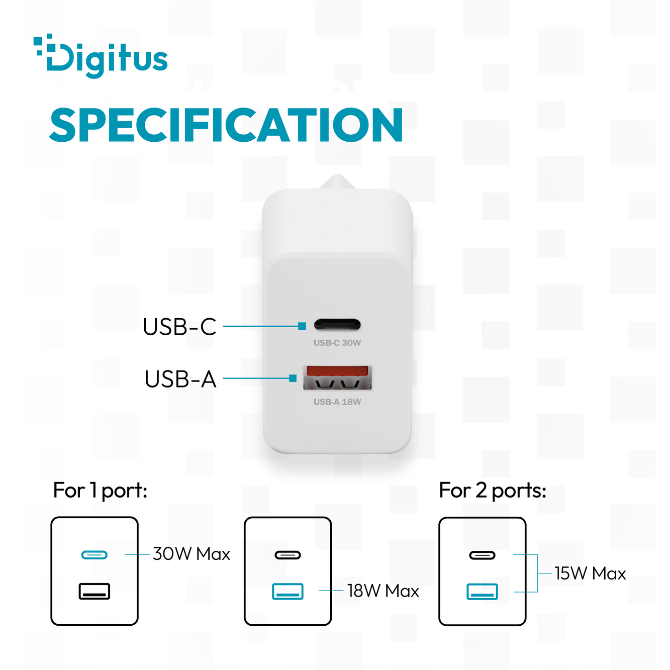 USB GaN-oplader 30 W, 1x USB-C, 1x USB-A - Afbeelding 4