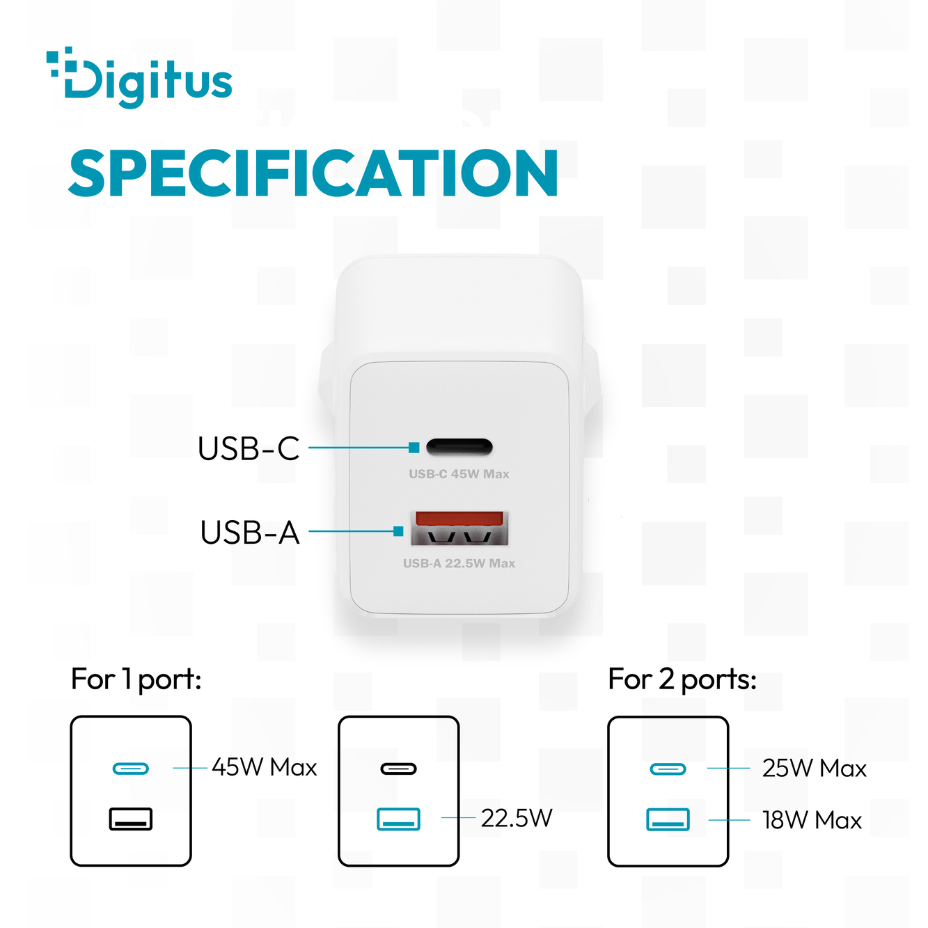 USB GaN-oplader 45 W, 1x USB-C, 1x USB-A - Afbeelding 4