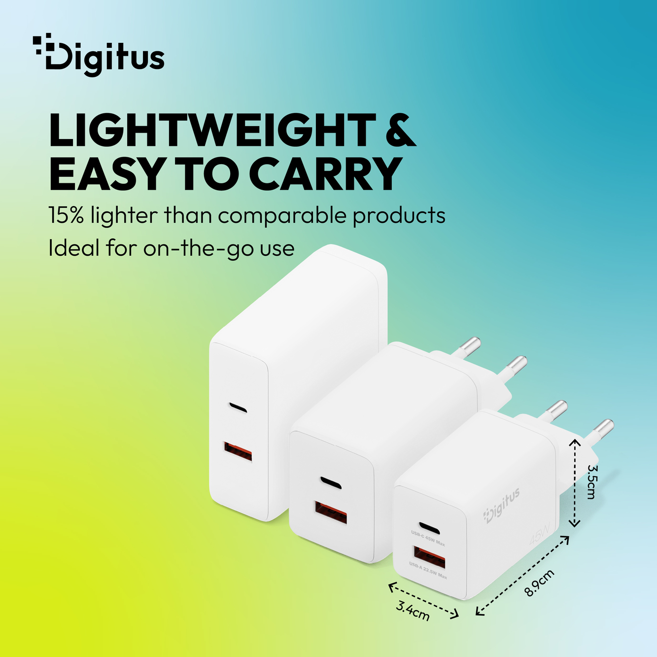 USB GaN-oplader 45 W, 1x USB-C, 1x USB-A - Afbeelding 5