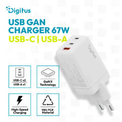 USB GaN-oplader 67 W, 2x USB-C, 1x USB-A - Afbeelding 3