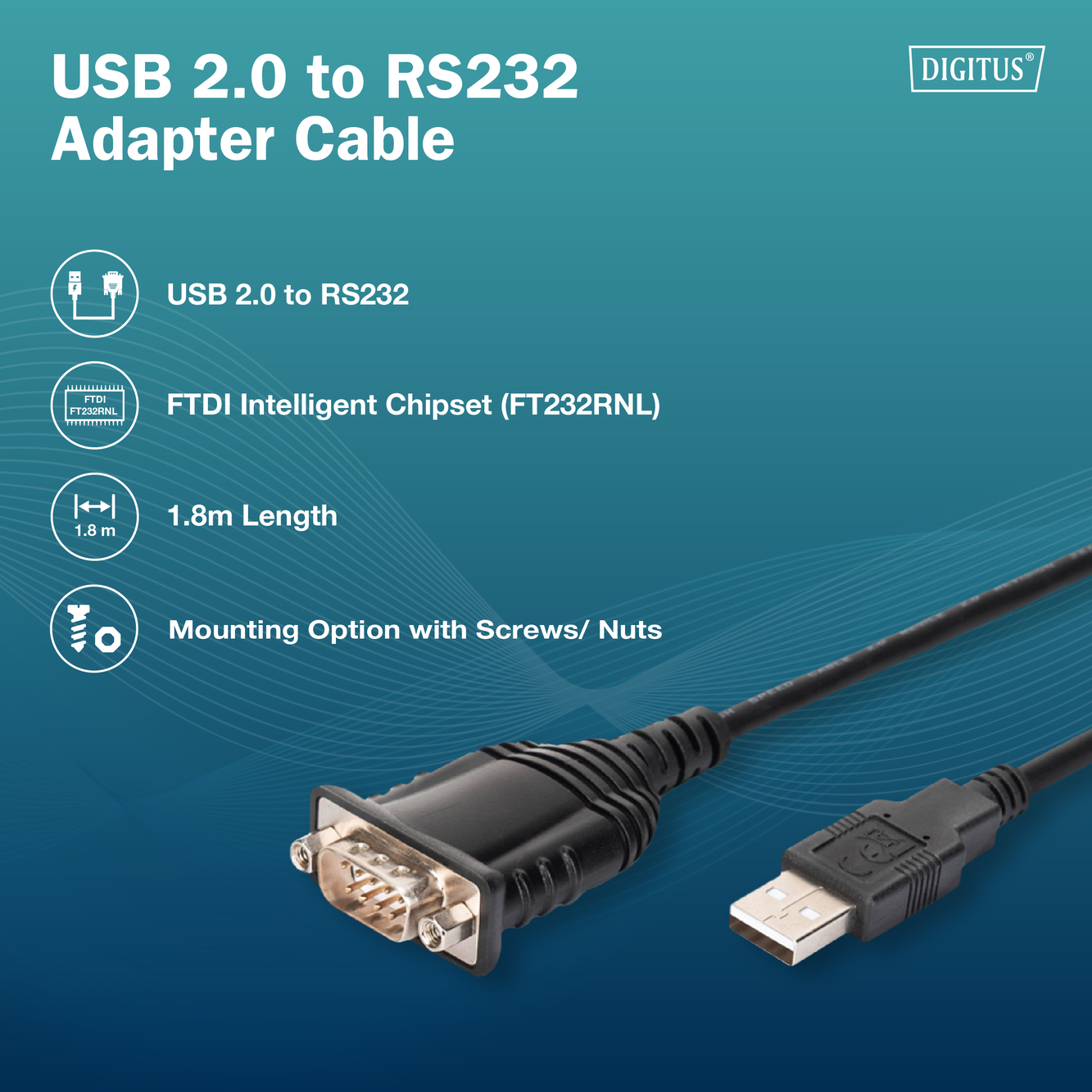 USB 2.0 naar RS232-adapterkabel, 1,8 m, geïntegreerde FTDI FT232RNL-chipset - Afbeelding 5