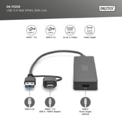 USB 3.0 hub 4-poorts, Slim Line - Afbeelding 3