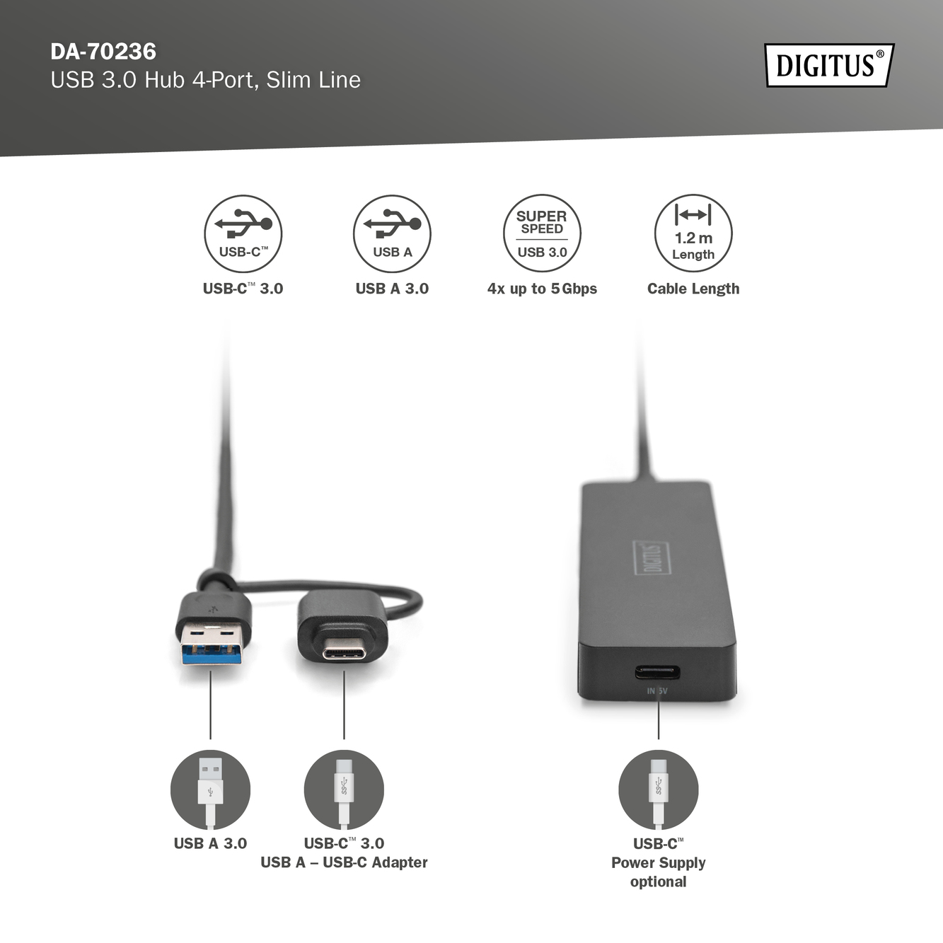 USB 3.0 hub 4-poorts, Slim Line - Afbeelding 5