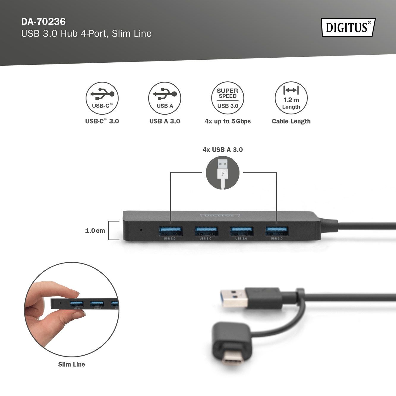 USB 3.0 hub 4-poorts, Slim Line - Afbeelding 4