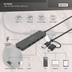 USB 3.0 hub 4-poorts, Slim Line - Afbeelding 3