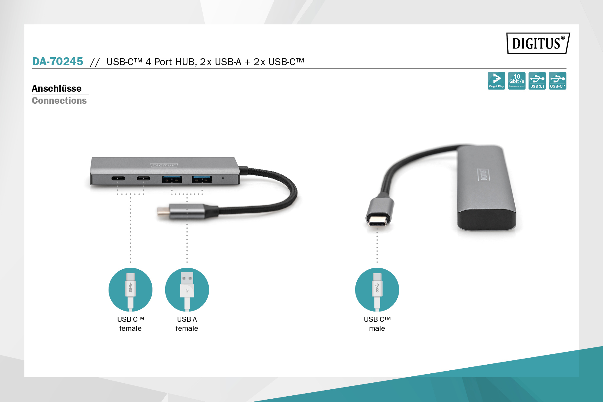 USB-C 4 Port HUB, 2x USB-A + 2x USB-C - Afbeelding 6