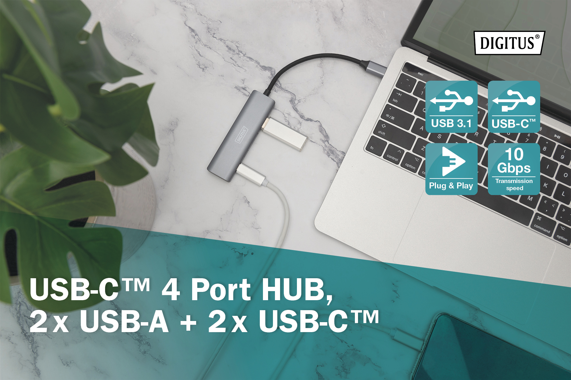 USB-C 4 Port HUB, 2x USB-A + 2x USB-C - Afbeelding 8