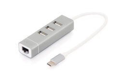 USB 2.0 3-poort hub & Fast Ethernet LAN-adapter met Type-C™-aansluiting