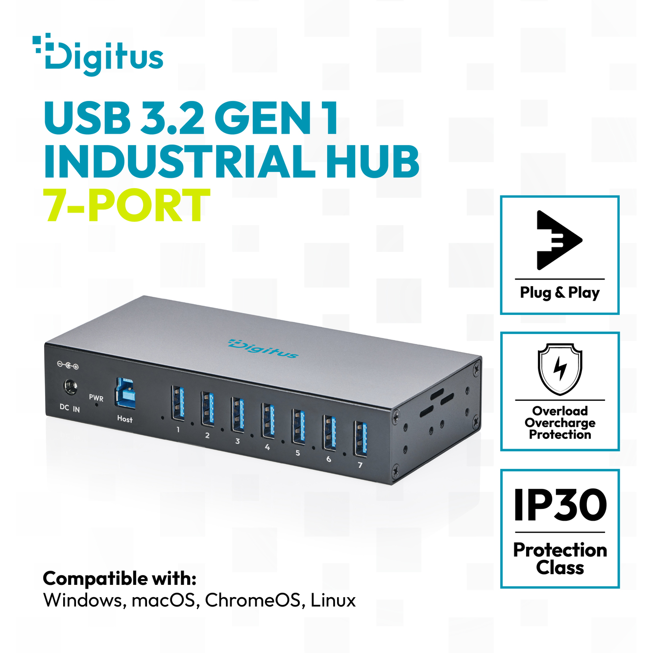 USB 3.2 Gen 1 industriële hub, 7-poorts - Afbeelding 6