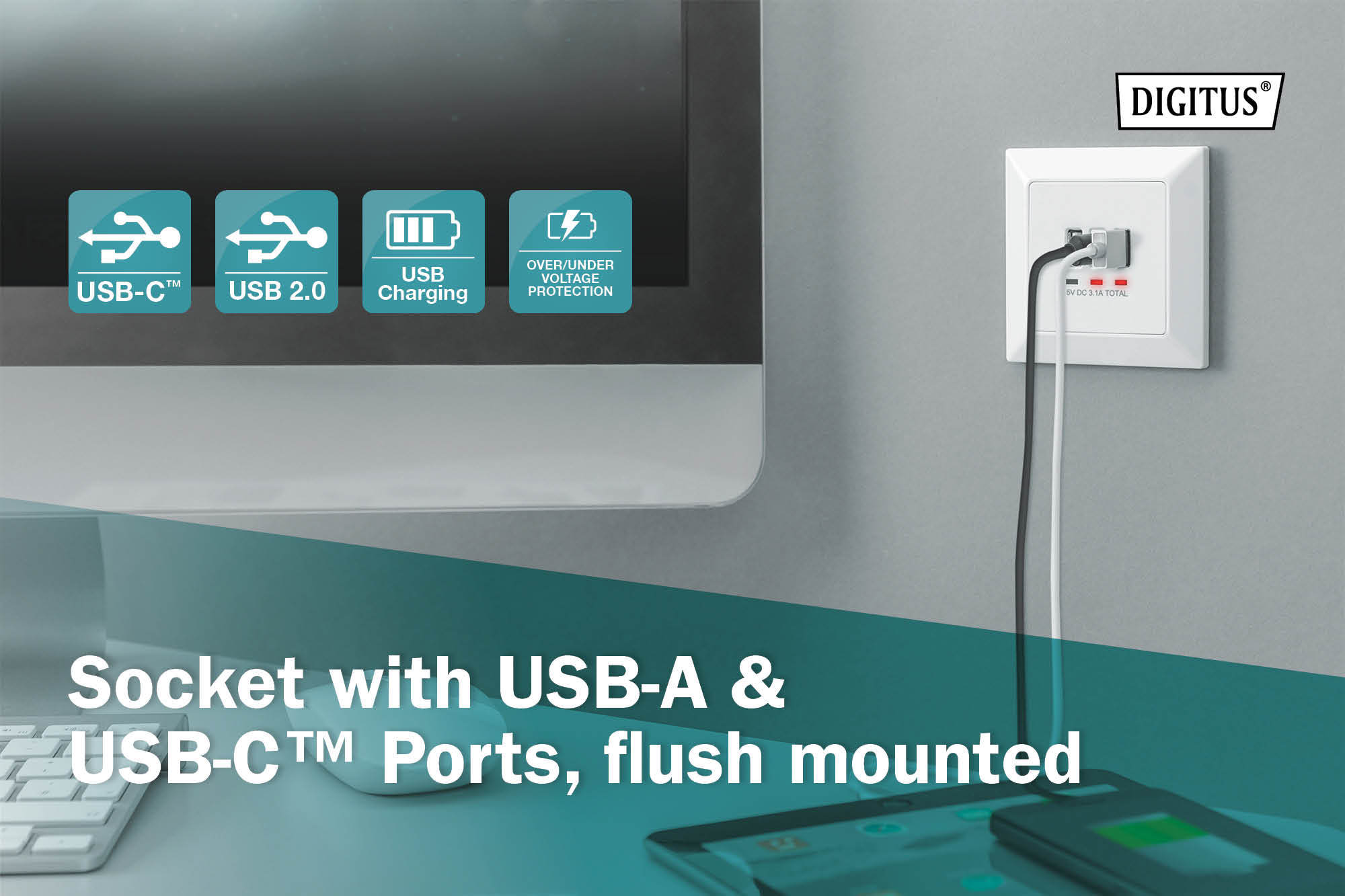 Stopcontact met USB A & USB-C™ poorten, inbouwmontage - Afbeelding 8
