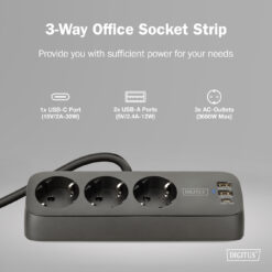 3-voudige stekkerdoos met 2x USB-A en 1x USB-C aansluitingen, zwart - Afbeelding 8