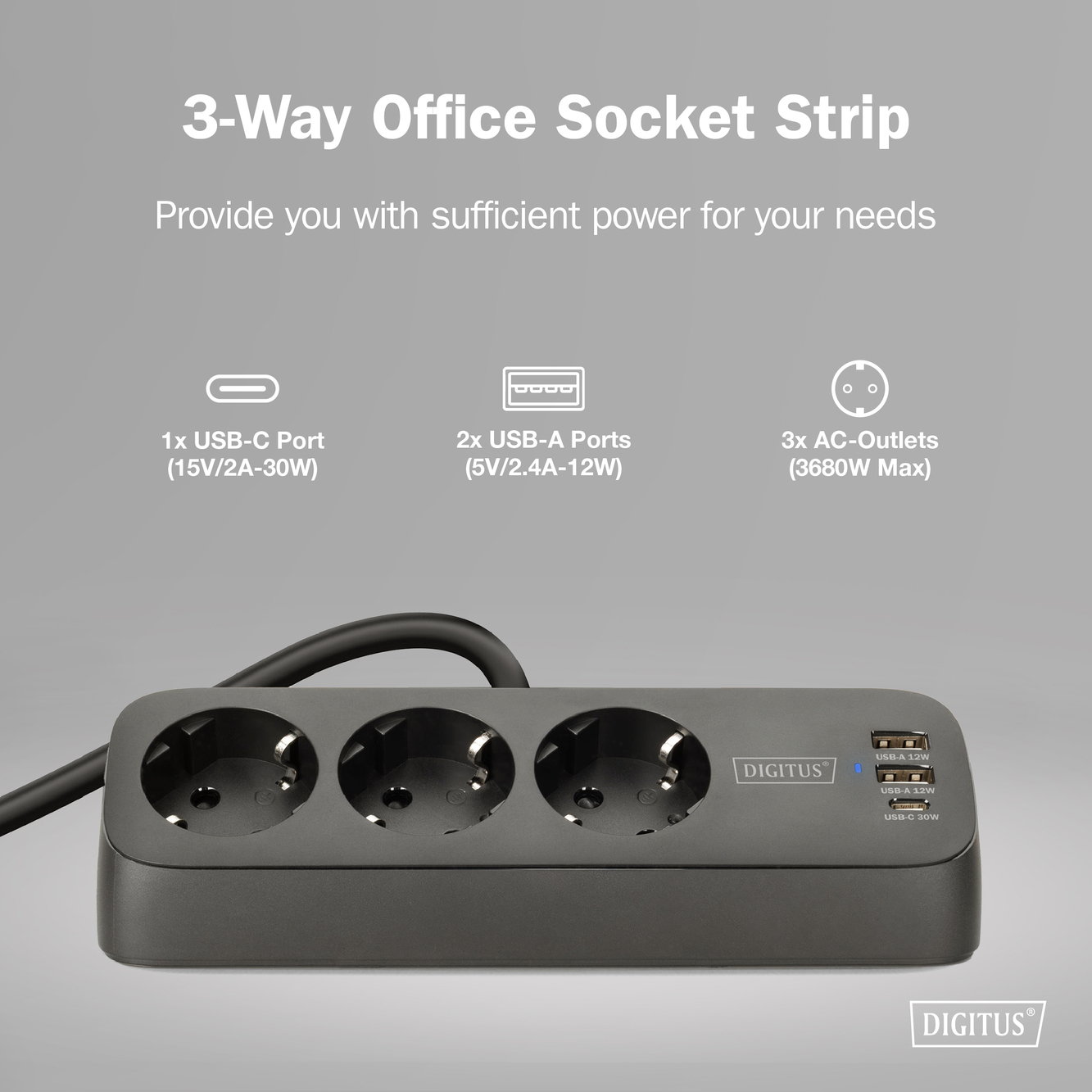 3-voudige stekkerdoos met 2x USB-A en 1x USB-C aansluitingen, zwart - Afbeelding 8