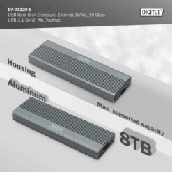 USB M.2 harde schijf behuizing, SSD, extern, NVMe , 10Gbps, USB 3.1 Gen2, aluminium, zonder gereedschap - Afbeelding 8