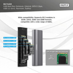 USB M.2 harde schijf behuizing, SSD, extern, SATA, 6Gbps, USB 3.1 Gen2, aluminium, zonder gereedschap - Afbeelding 7