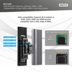 USB M.2 harde schijf behuizing, SSD, extern, NVMe + SATA, 10 Gbps (NVMe) 6 Gbps (SATA),USB3.1 Gen2, aluminium, zonder gereedschap - Afbeelding 7